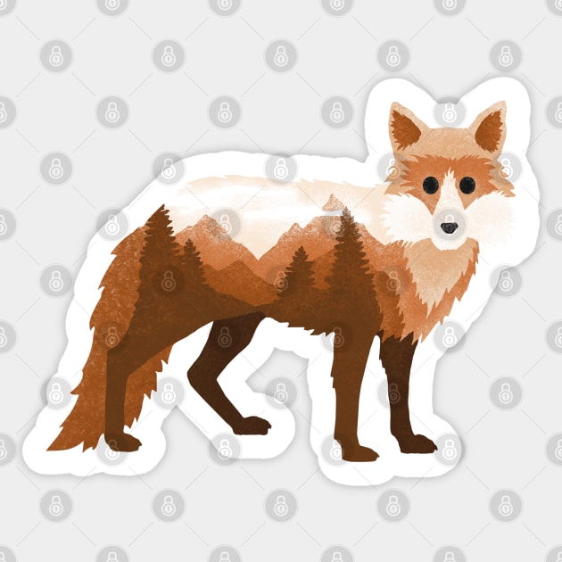 Dramabite Fox Vixen Double Exposure Surreal Wildlife Native Animal Sticker by dramabite